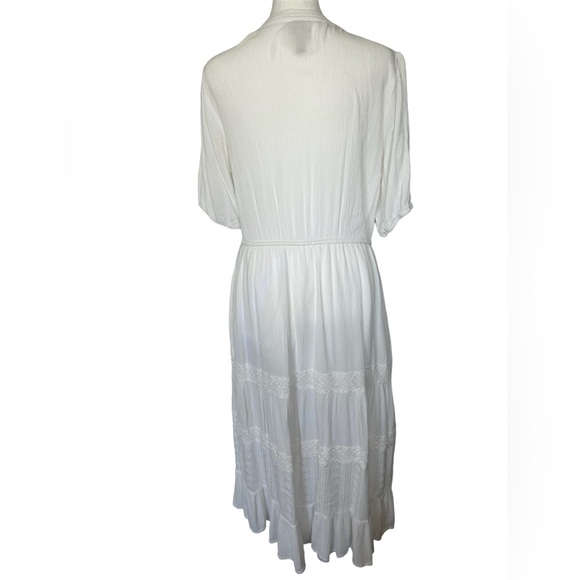 Knox Rose boho white lace tiered drawstring waist embroidered midi dress - M - Picture 2 of 11